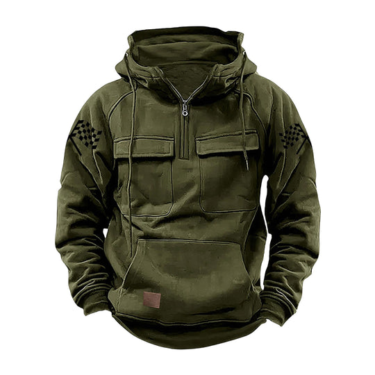 Herren nan Kapuzenpullover mit Halbzip, Cargo-Brusttaschen und Kängurutasche EB