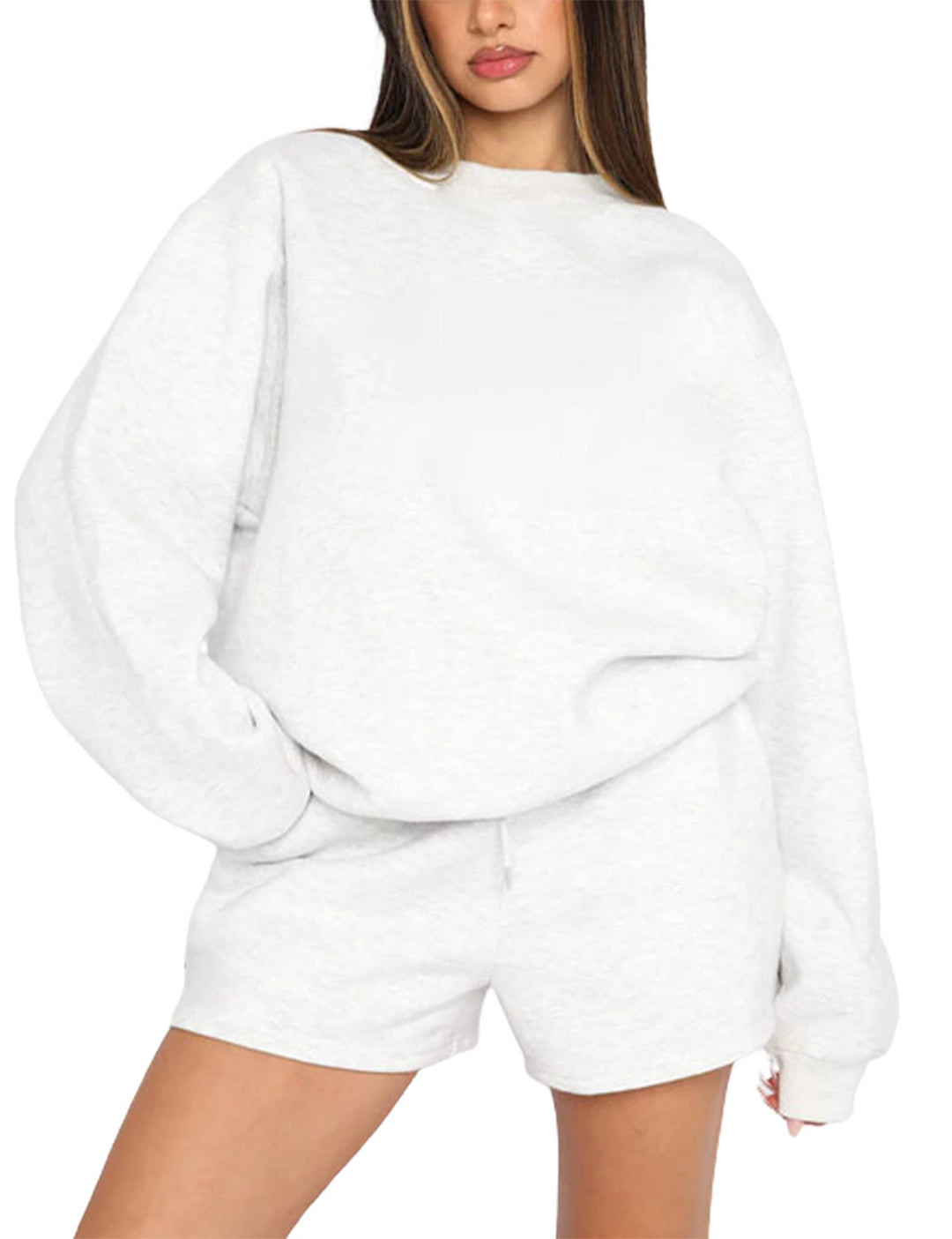 Damen nan weites Sweatshirt und Shorts Haus-Set aus weichem Frottee EB