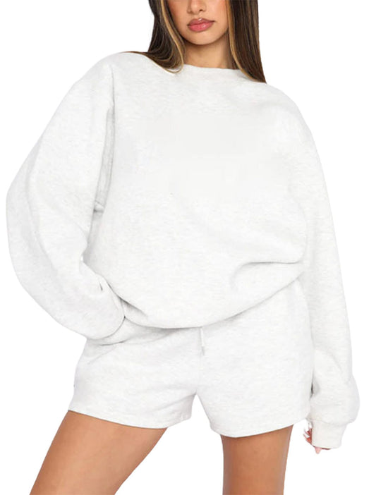 Damen nan weites Sweatshirt und Shorts Haus-Set aus weichem Frottee EB