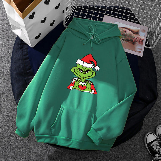 Unisex nan Kapuzenpullover mit weichem Fleece-Futter, Kängurutasche und auffälligem Weihnachts-Comicprint EB