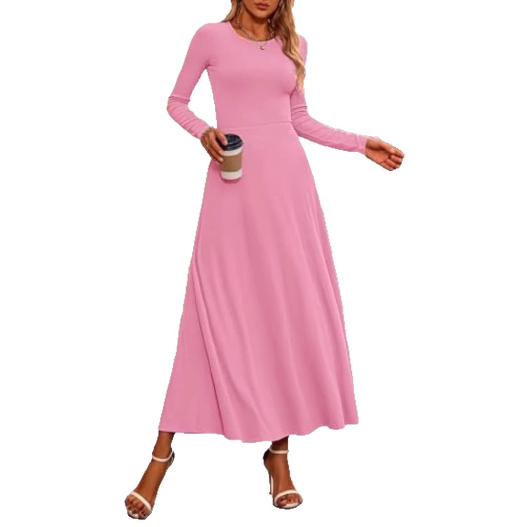 Damen Langärmeliges Maxikleid mit tailliertem Oberteil und fließendem A-Linien-Rock EB