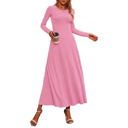 Damen Langärmeliges Maxikleid mit tailliertem Oberteil und fließendem A-Linien-Rock EB