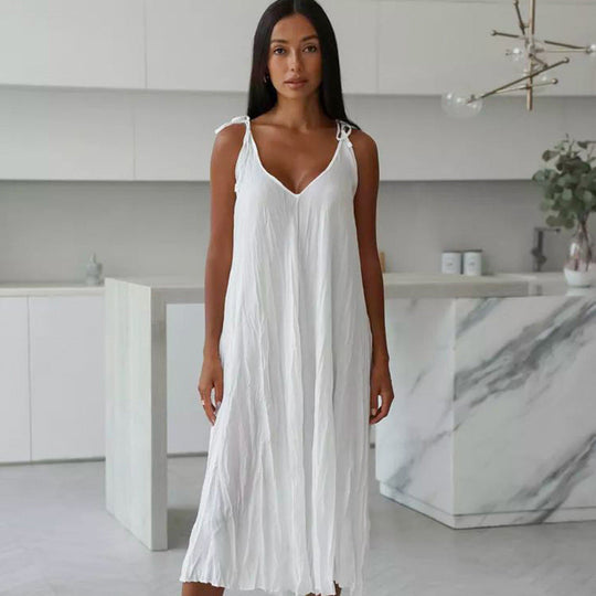 EB | Damen Weiß Loose Idle Lange Slip Nachthemd Lässige Bequeme Oberbekleidung Hausbekleidung