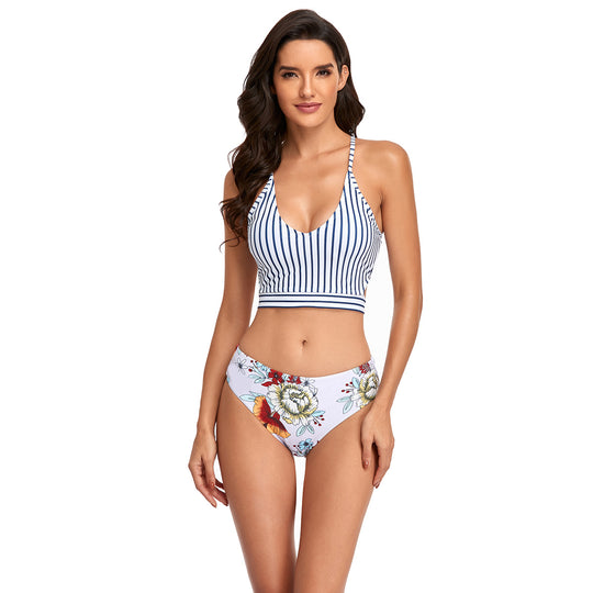 Damen Strand-Bikini mit modischem Crop-Top und floralem Höschen EB