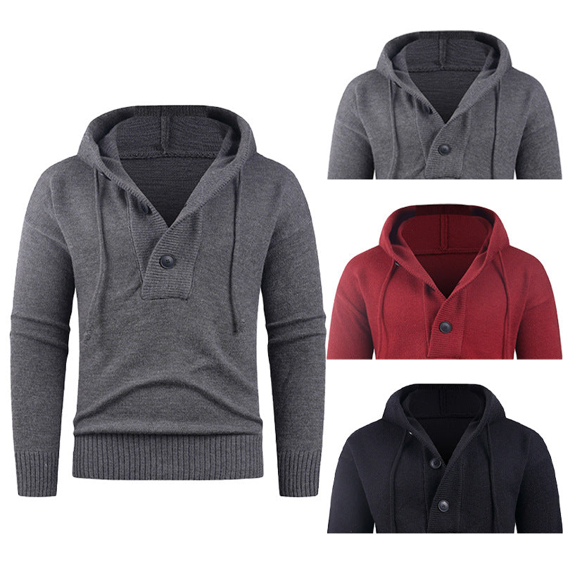 Herren modischer Pullover mit hohem Kragen und funktionalen Knöpfen EB