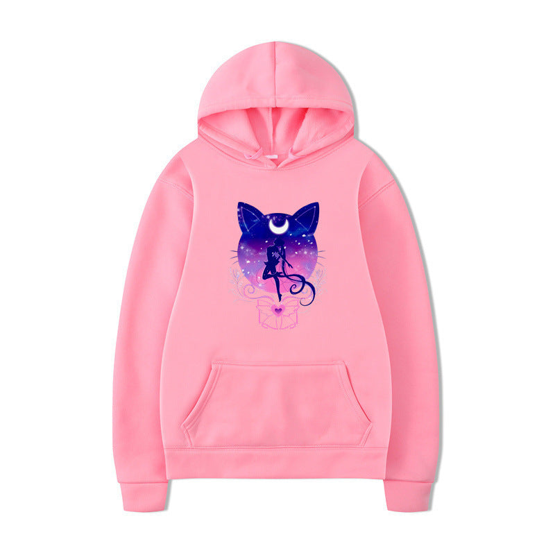 Damen Kapuzenpullover mit künstlerischem Katzenmotiv und bequemer Passform EB