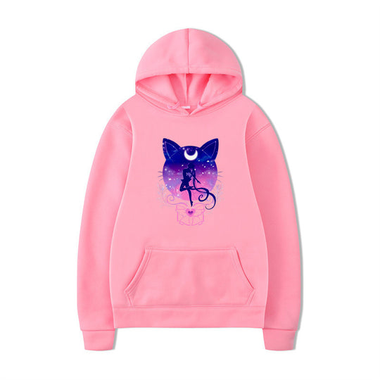 Damen Kapuzenpullover mit künstlerischem Katzenmotiv und bequemer Passform EB