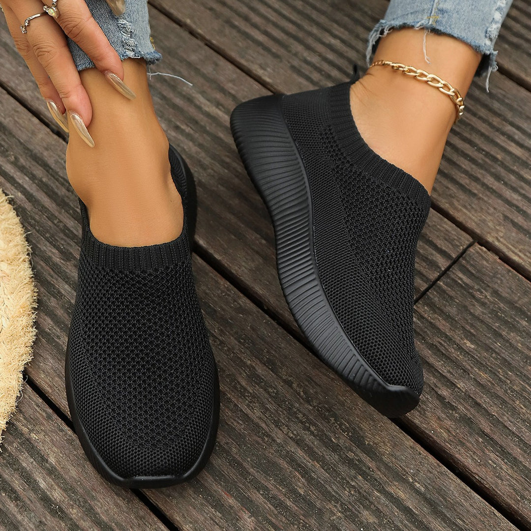 Damen Bequeme Slip-On Sneakers aus atmungsaktivem Strickmaterial EB