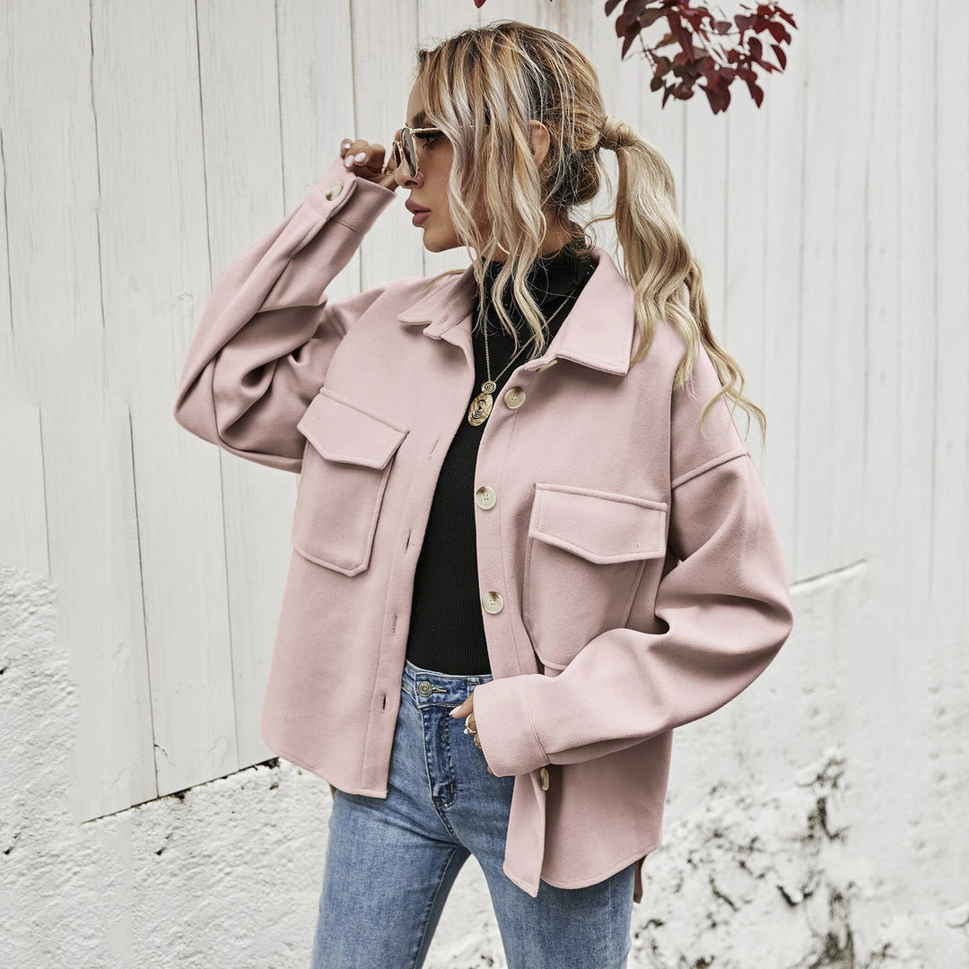 Damen elegante Oversized Jacke mit aufgesetzten Taschen und modischem Kragen EB