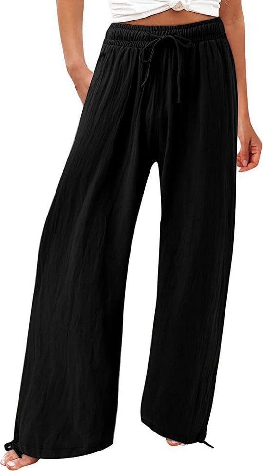 Damen lässige weit geschnittene Sommerhose mit elastischem Bund und praktischen Seitentaschen EB