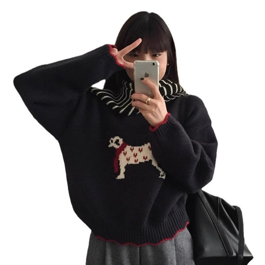 Damen kuscheliger Pullover mit Tiermotiv EB