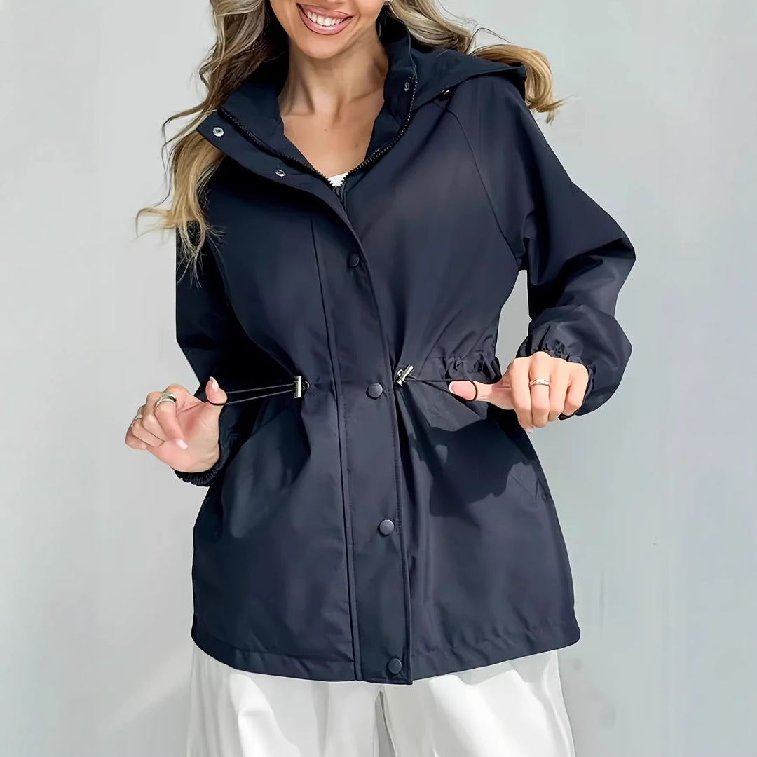 Damen nan wasserfeste Regenjacke mit Kapuze und Taillenzug EB