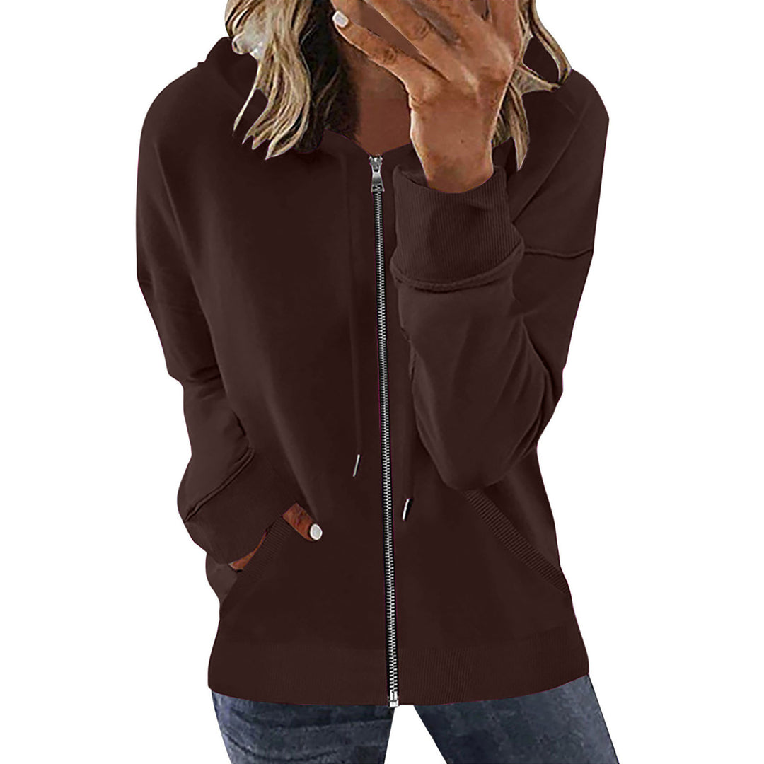 Damen nan Kapuzenjacke mit durchgehendem Reißverschluss, Kängurutaschen und elastischen Bündchen EB