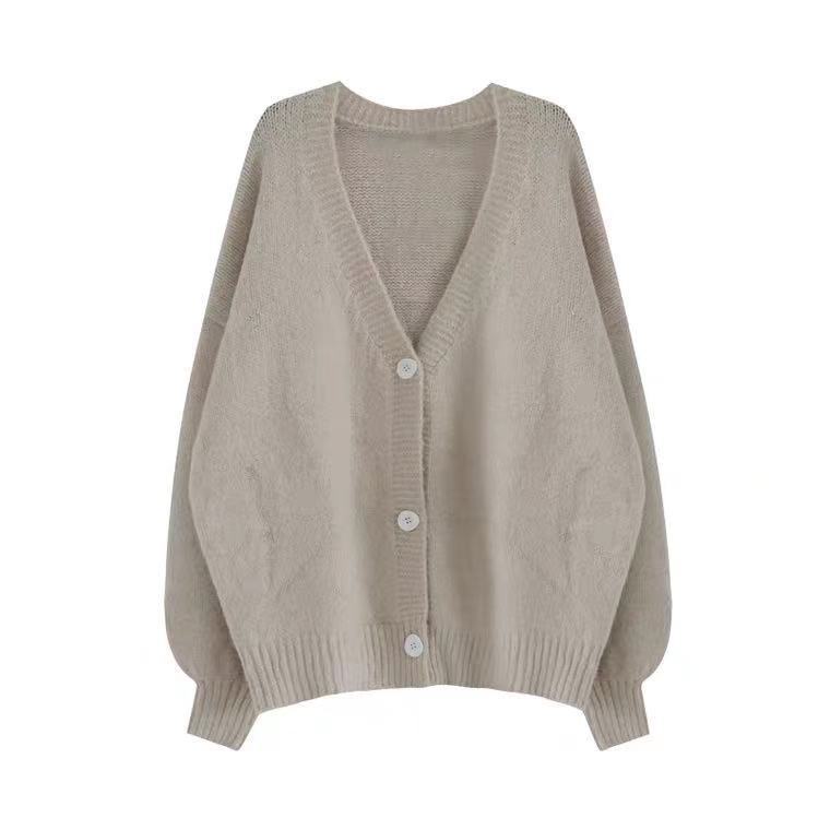 Damen gemütliche Strickjacke mit voluminösen Ärmeln EB