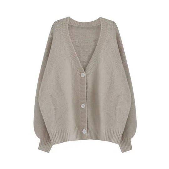 Damen gemütliche Strickjacke mit voluminösen Ärmeln EB