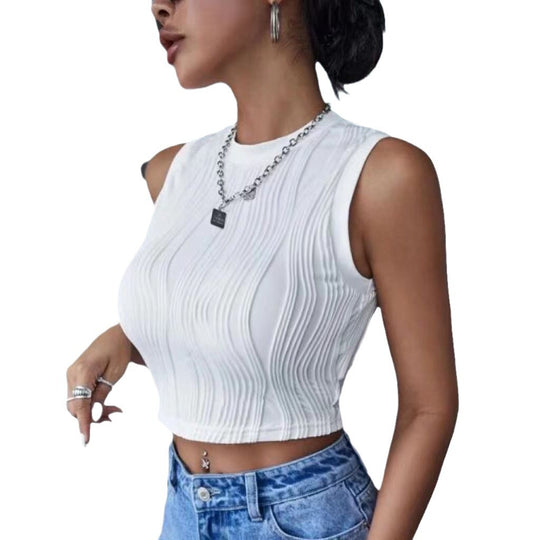 Damen Crop-Top mit strukturierter Oberfläche und hohem Hals EB