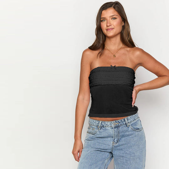 Damen luftiges Bandeau-Oberteil mit Rüschen EB