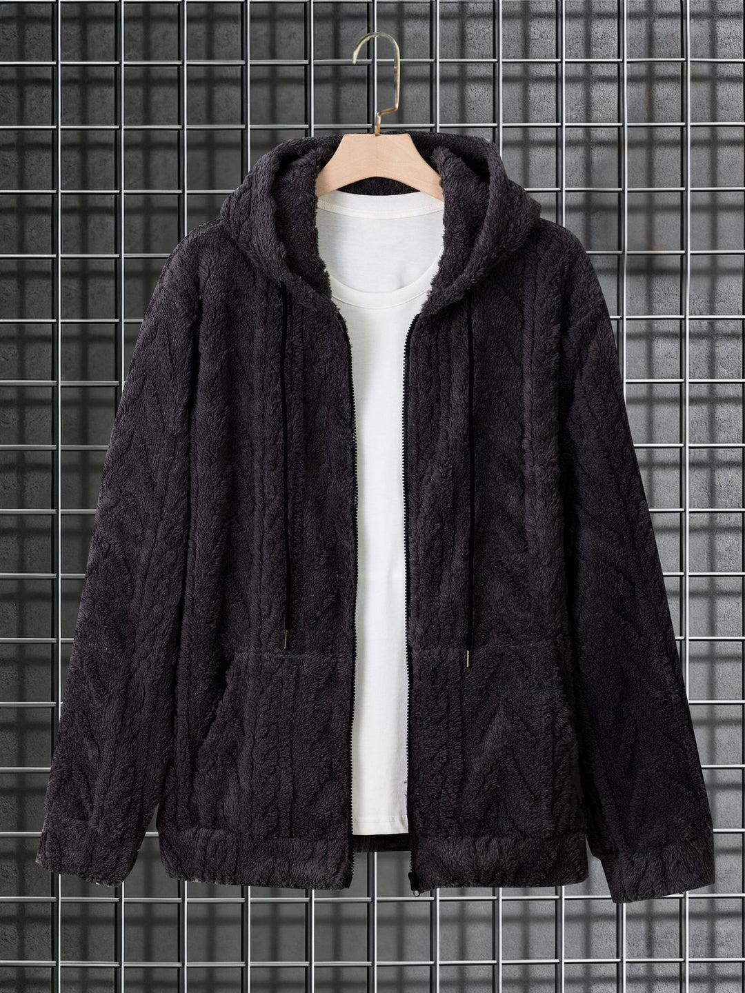 Herren nan kuschelige Kapuzenjacke aus Teddyfleece mit durchgehendem Reißverschluss und Kängurutaschen EB