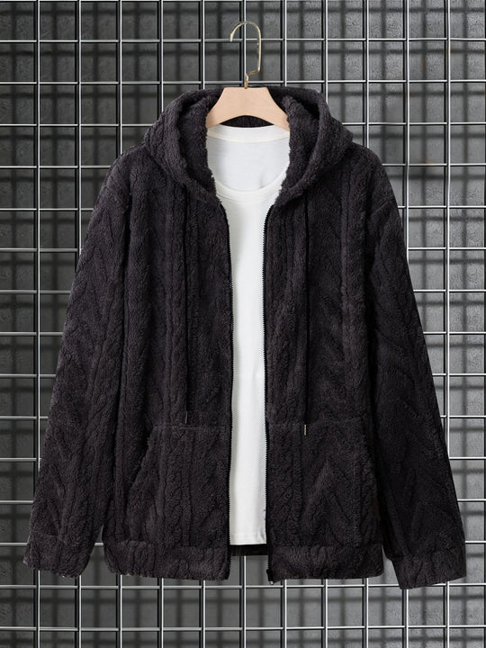 Herren nan kuschelige Kapuzenjacke aus Teddyfleece mit durchgehendem Reißverschluss und Kängurutaschen EB