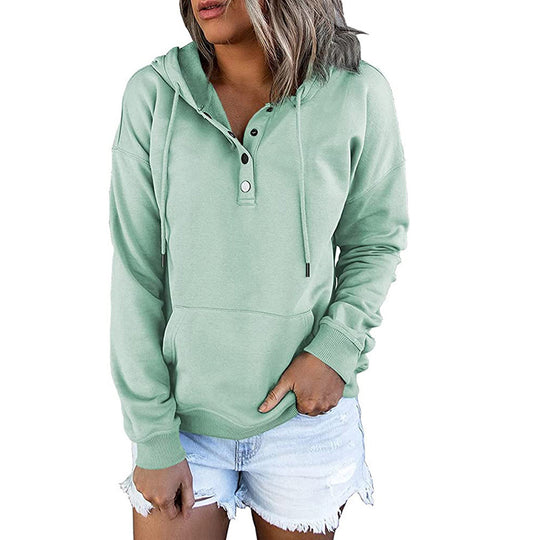Damen lässiger Kapuzenpullover mit Druckknöpfchen und seitlichen Eingrifftaschen EB