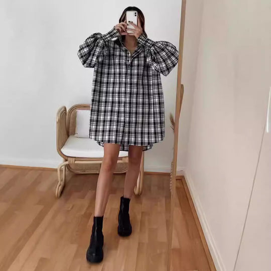 Damen Karierte Oversize-Hemdshirt mit lässigem Schnitt EB