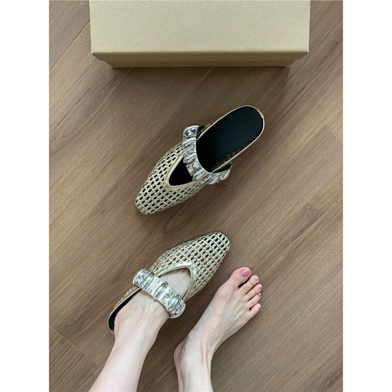 Damen elegante Mules mit glitternder Riemenverzierung EB