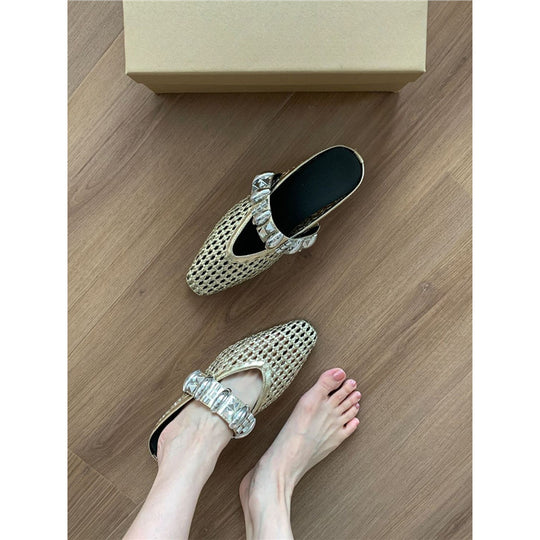 Damen elegante Mules mit glitternder Riemenverzierung EB