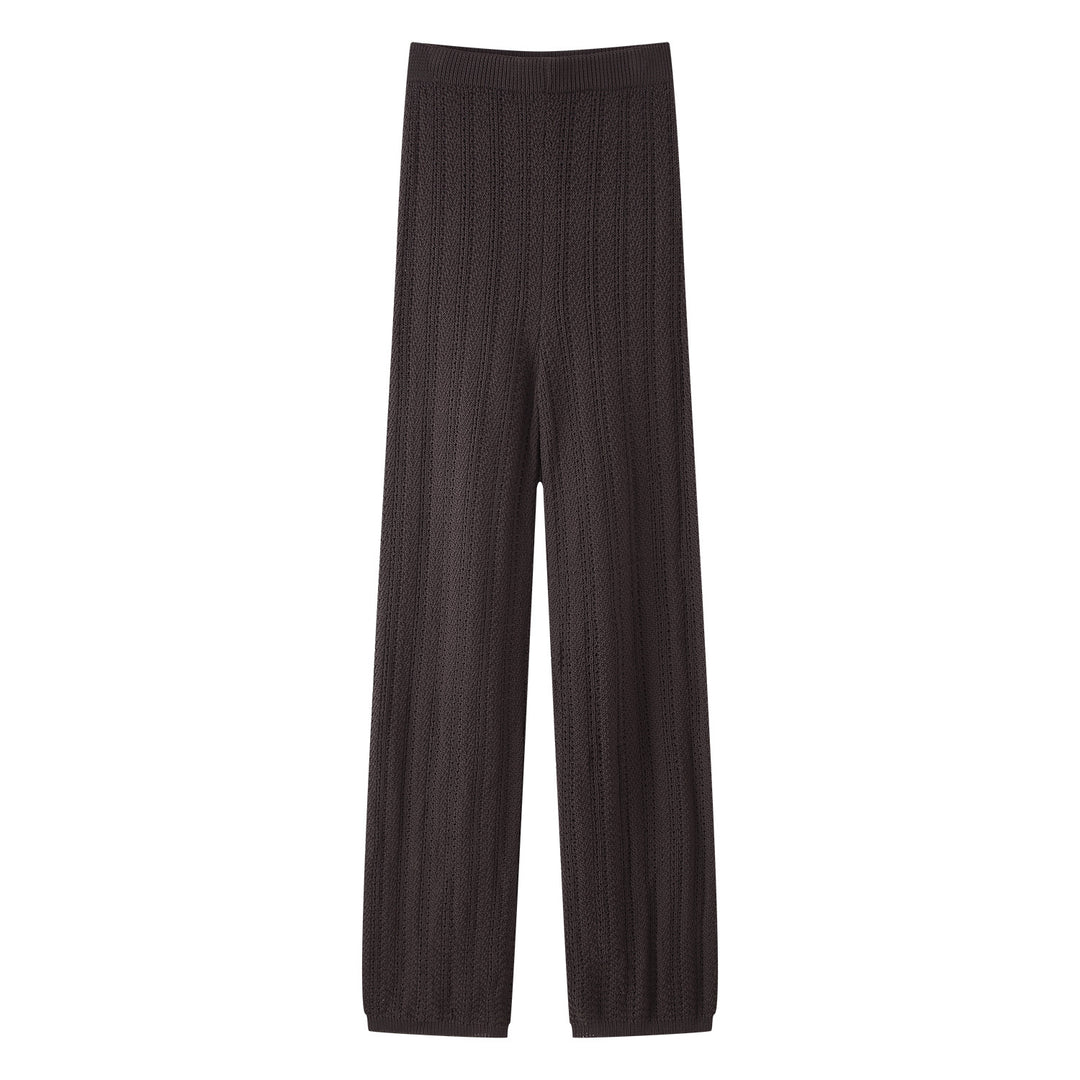 Damen Weite Strickpalazzo-Hose mit Elastischem Bund und Eleganter Struktur EB