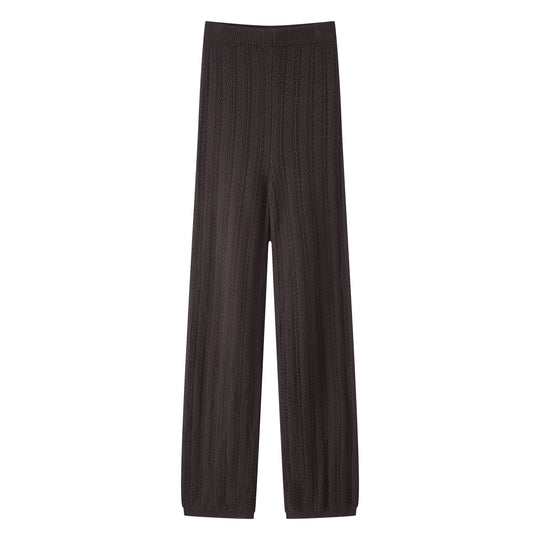 Damen Weite Strickpalazzo-Hose mit Elastischem Bund und Eleganter Struktur EB