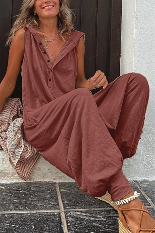 Damen Lässiger Jumpsuit mit Knopfverschluss und praktischen Seitentaschen EB