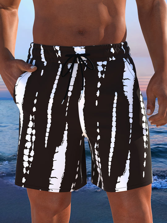 Herren Badeshorts mit modernem Streifen-Design und elastischem Bund EB