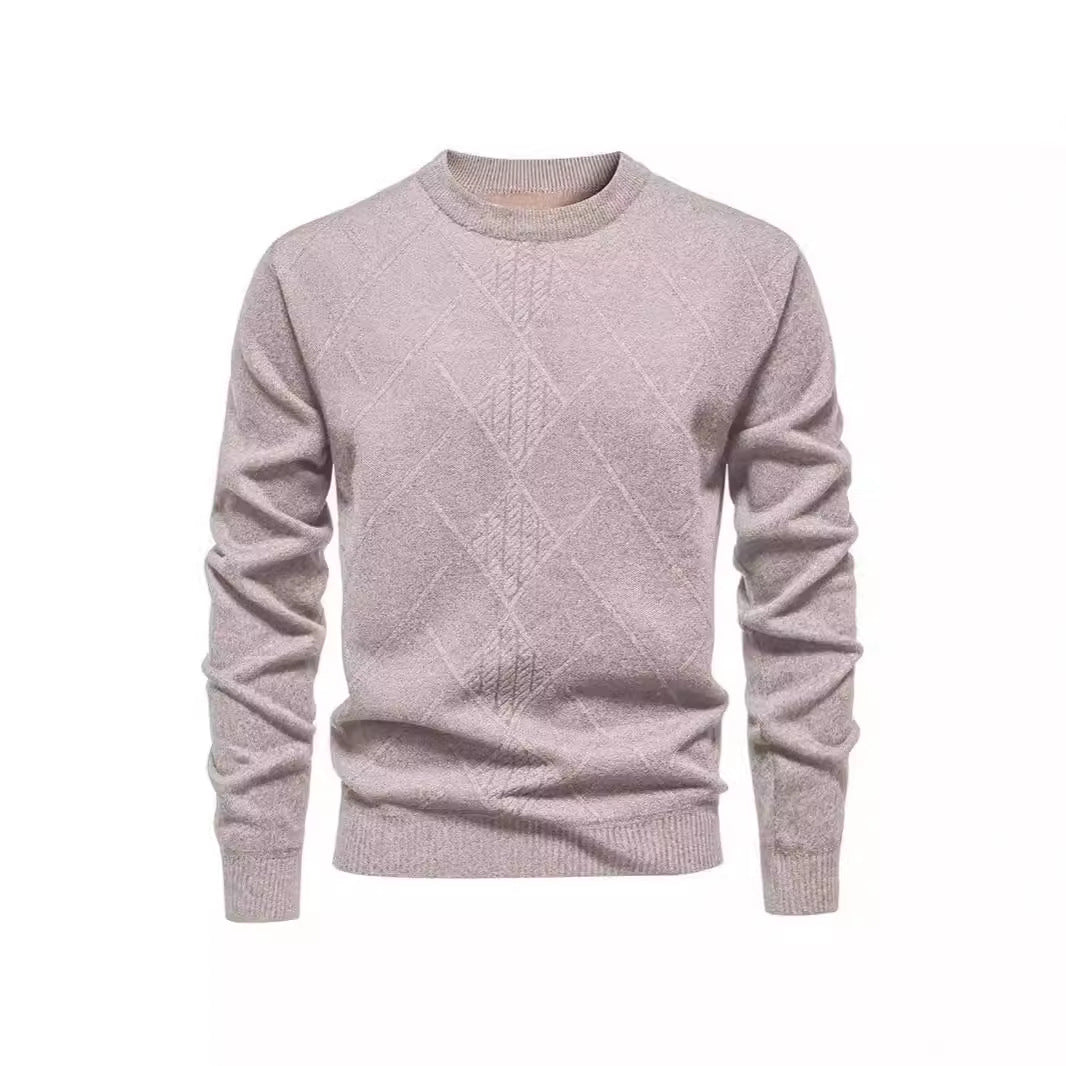 Herren Strickpullover mit strukturiertem Rautenmuster und klassischem Rundhalsausschnitt EB