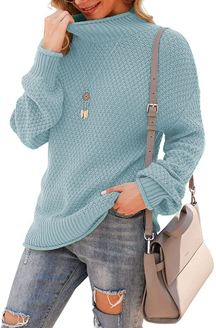 Damen Pullover mit hohem Kragen und strukturiertem Strickmuster EB