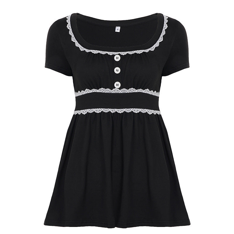 Damen Freizeitkleid mit Spitzenakzenten und eleganter Knopfleiste EB