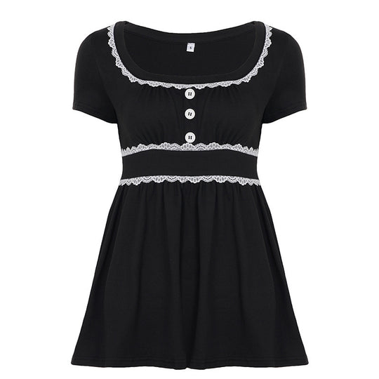 Damen Freizeitkleid mit Spitzenakzenten und eleganter Knopfleiste EB