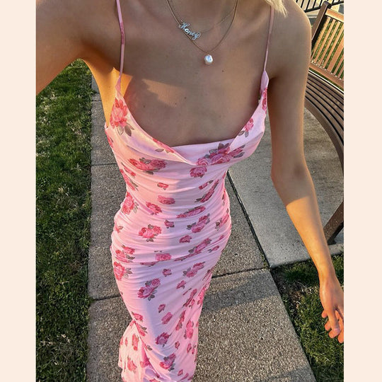 Damen Sommerkleid mit floralem Druck und schulterfreien Trägern EB