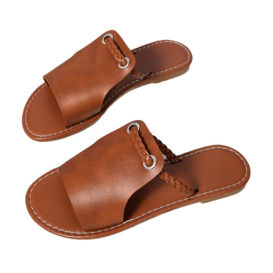Damen Offene Ledersandalen mit geflochtenem Design und flexiblem Fußbett EB