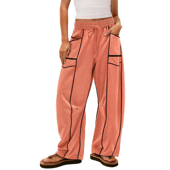 Damen nan weite Lounge-Hose mit Kordelzug, Kontrastpaspelierung und Cargo-Taschen EB