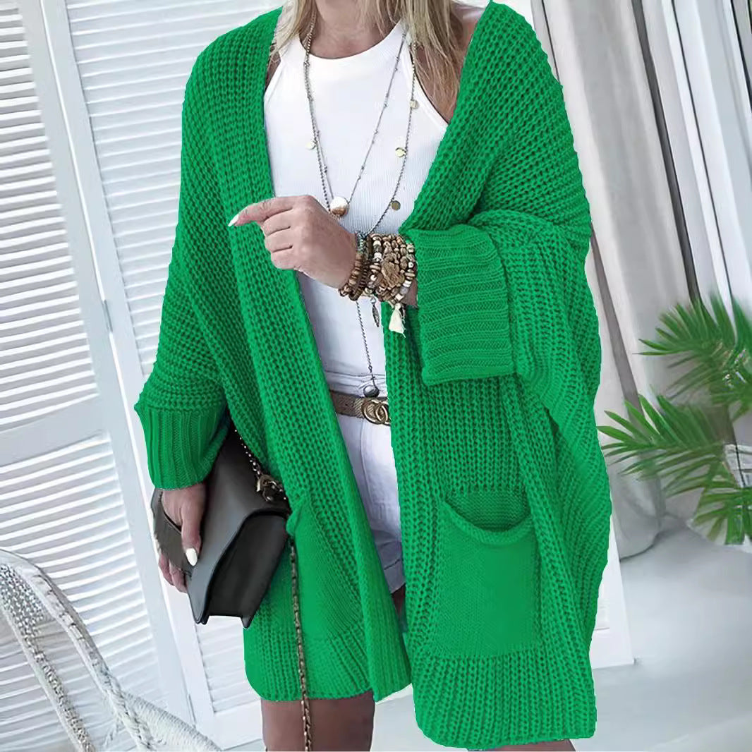 Damen Grobstrick-Cardigan mit offenen Ärmeln und praktischen Eingrifftaschen EB