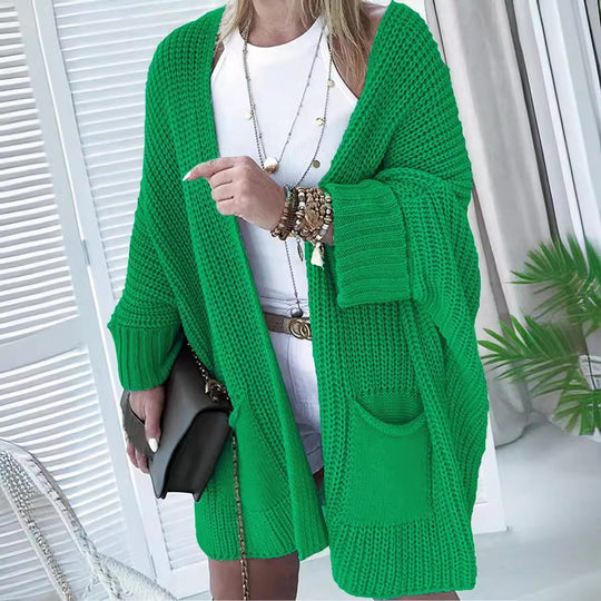 Damen Grobstrick-Cardigan mit offenen Ärmeln und praktischen Eingrifftaschen EB