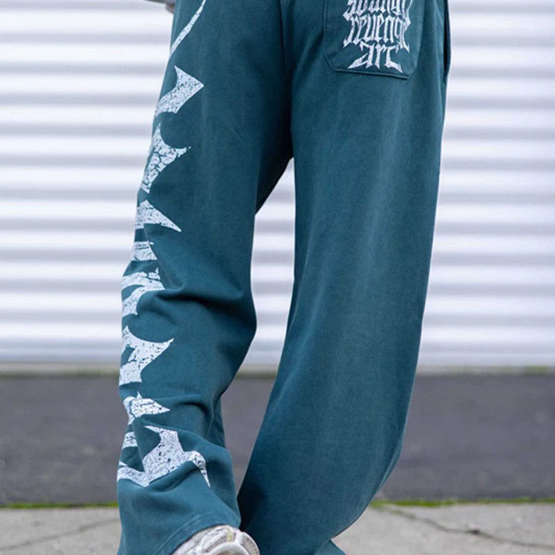Herren nan weite Sweathose aus angerautem Fleece mit seitlichem Vintage-Print und Kordelbund EB