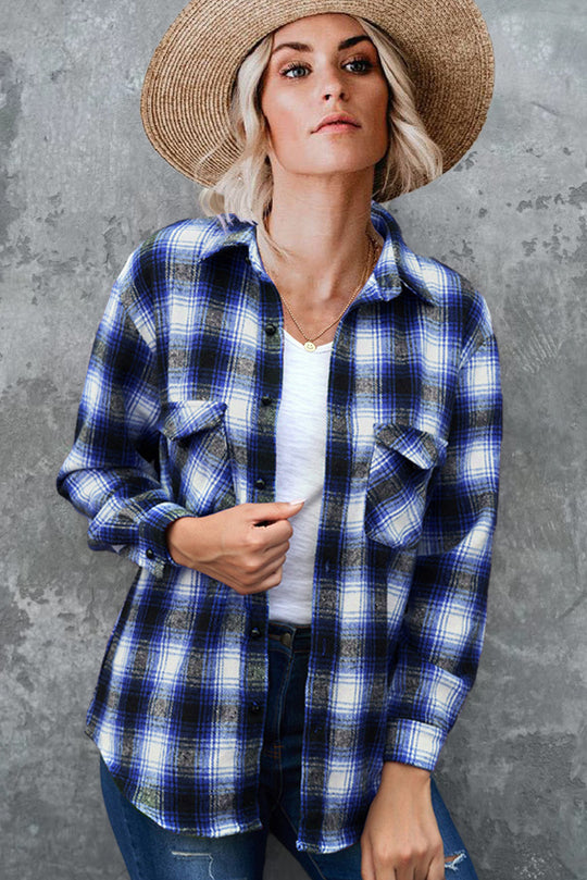 Damen Flanell Hemd im Vintage-Stil mit Karomuster und Brusttaschen EB
