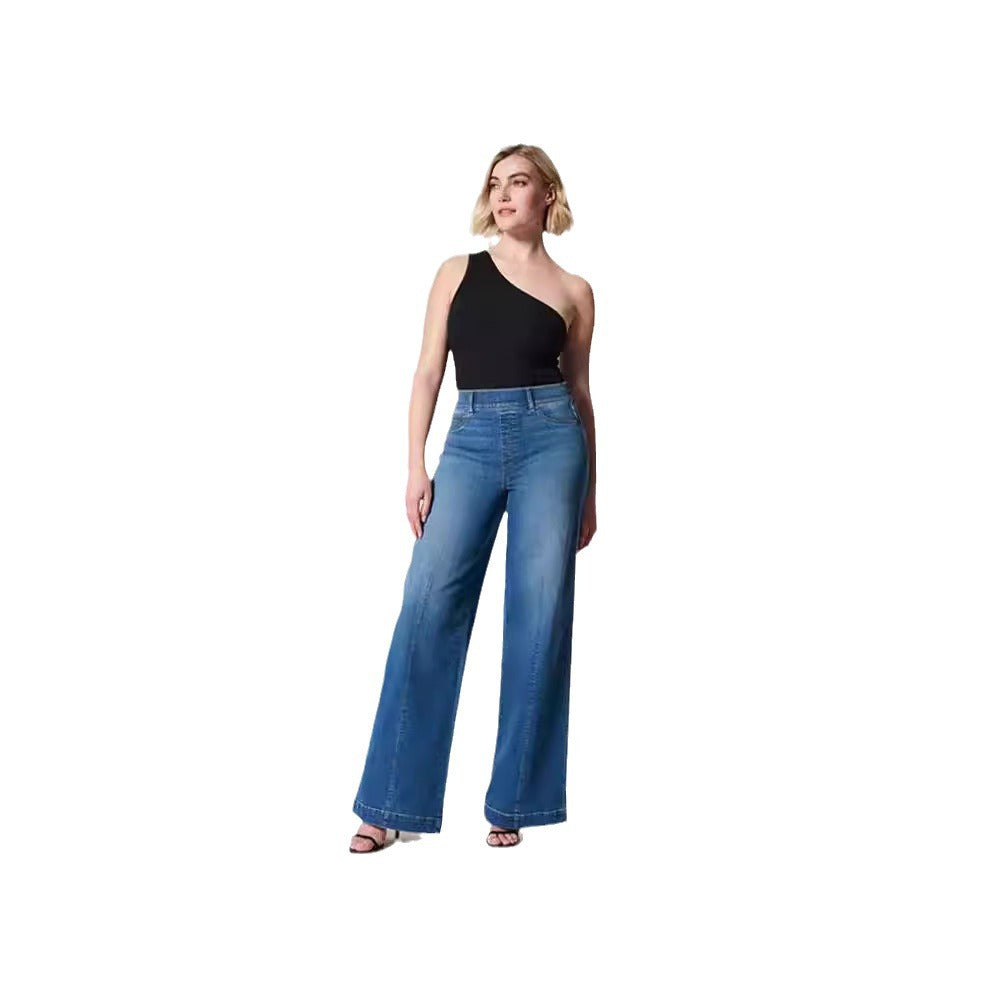 Damen weite High-Waist Jeans mit eleganter Schnittführung und markanten Nahtdetails EB