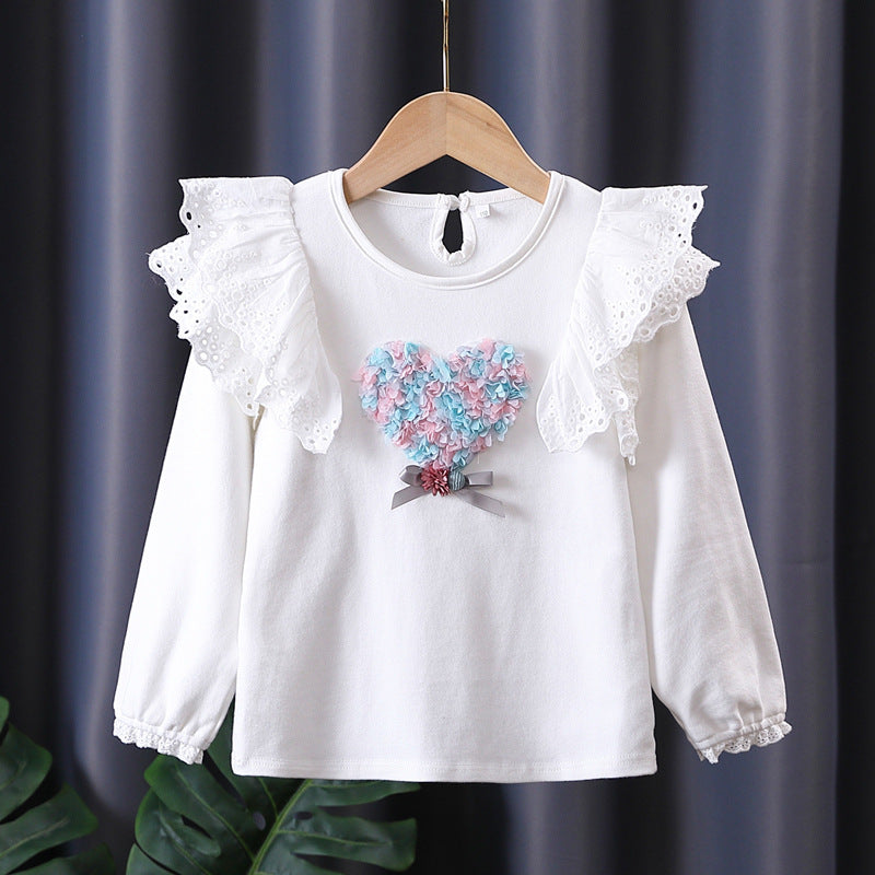 Mädchen Sweatshirt mit Rüschen und floralem Herzmotiv EB