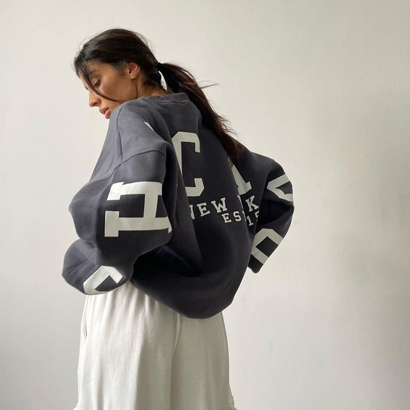 Damen Oversize-Sweatshirt mit College-Print und Raglanärmeln EB