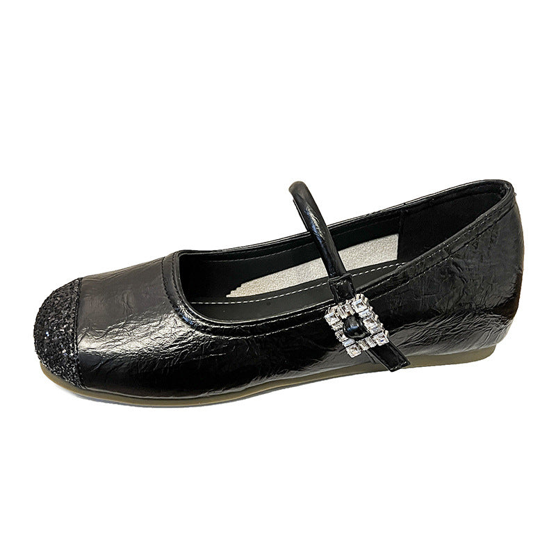 Damen Ballerinas mit modischem Riemen und glitzernder Oberfläche EB
