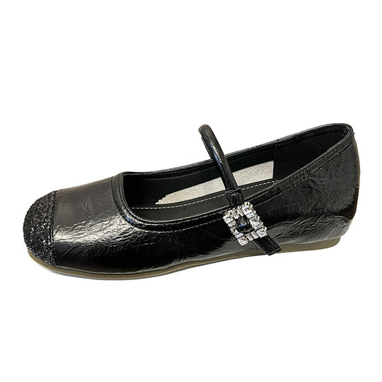Damen Ballerinas mit modischem Riemen und glitzernder Oberfläche EB