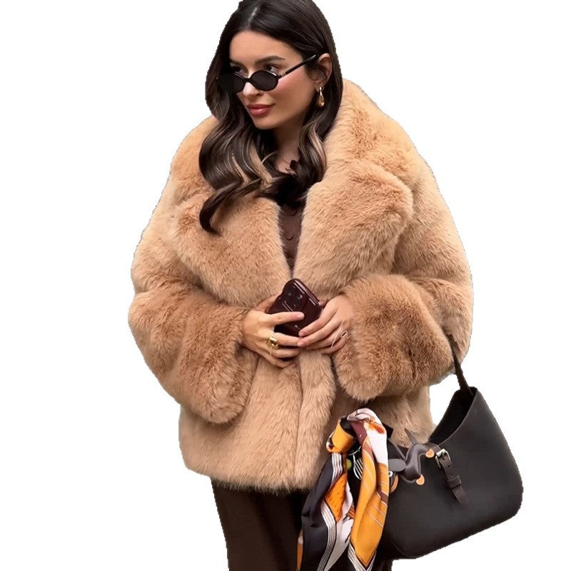 Damen Pelzmantel mit oversized Schnitt und weichem Innenfutter EB