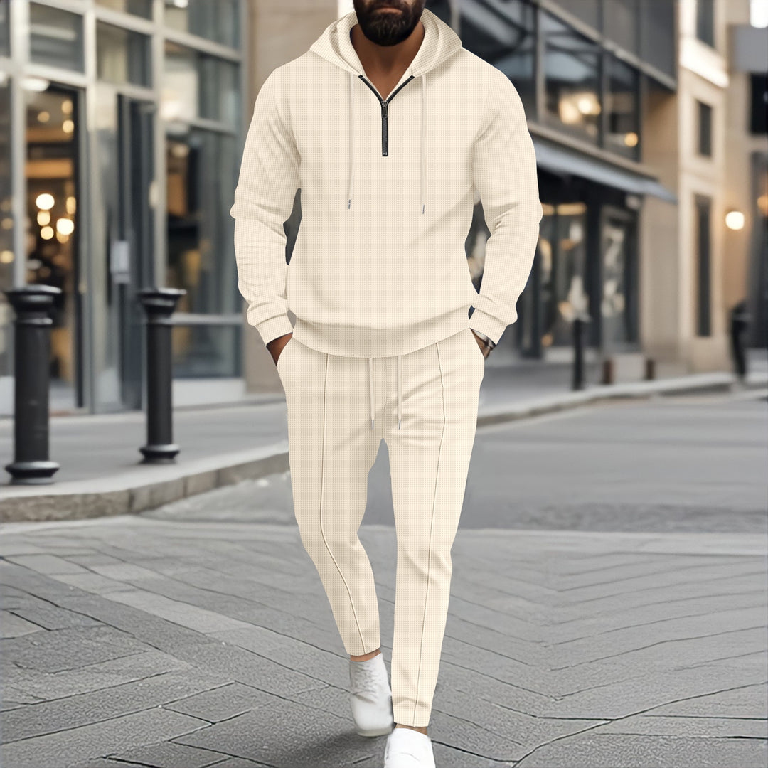 Herren nan strukturiertes Halbzip-Kapuzenloungewear-Set mit tapered Jogpants und Kordelzug EB