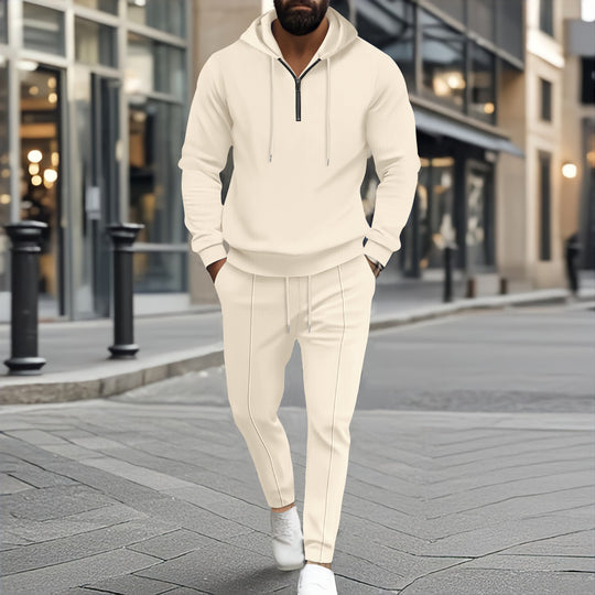 Herren nan strukturiertes Halbzip-Kapuzenloungewear-Set mit tapered Jogpants und Kordelzug EB